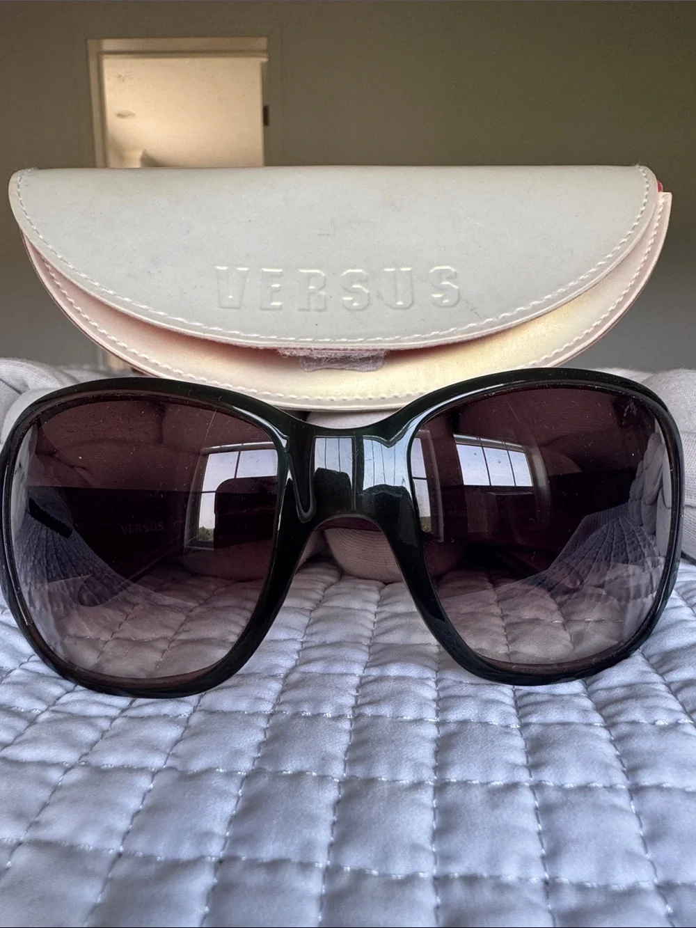 Versus Versace Black Oversized Sunglasses with White Case